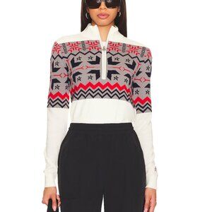 Perfect Moment Nordic Half Zip Merino Wool Sweater Snow White Gray Red Knit XL
